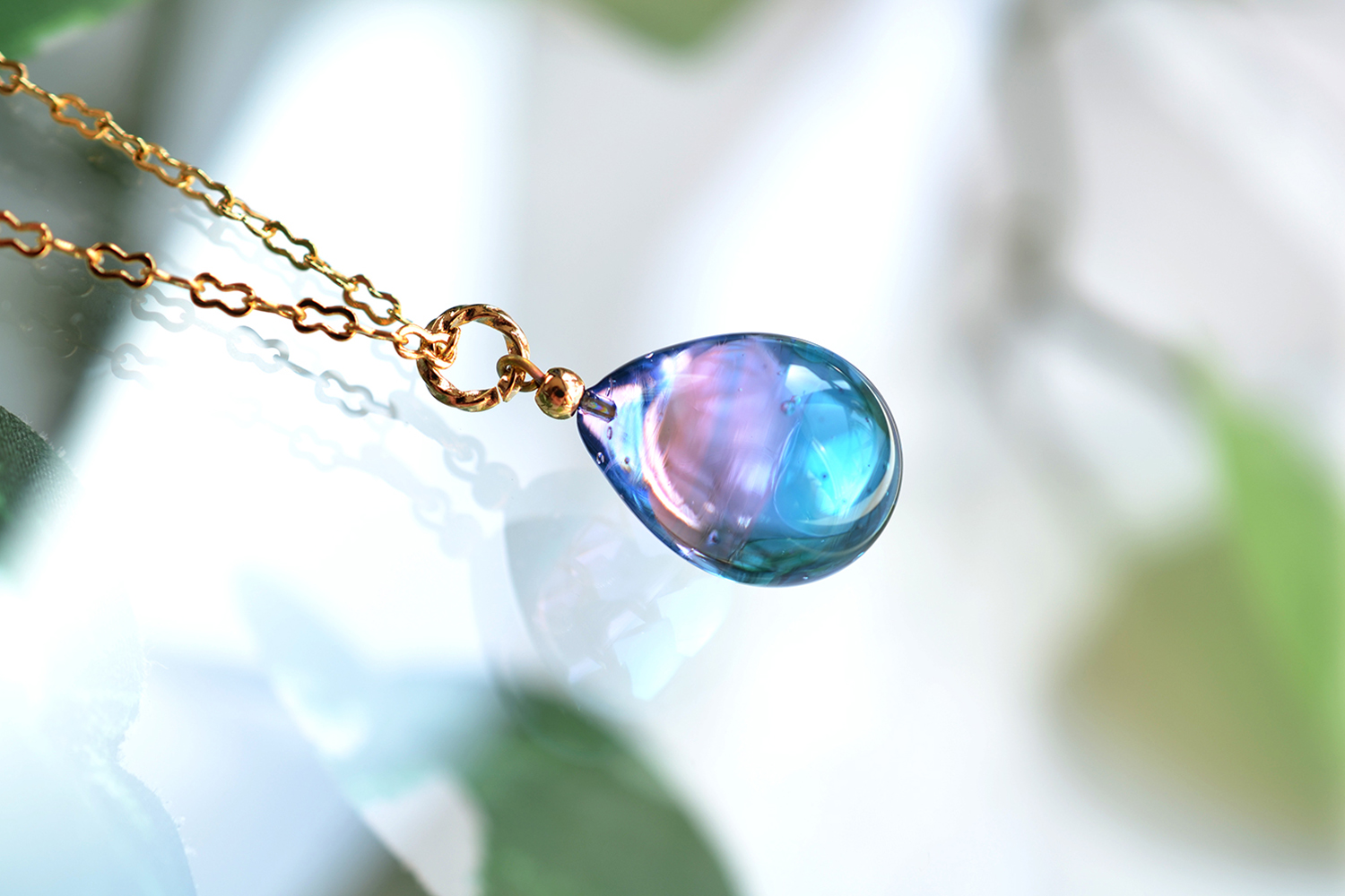 ピンクブルーネックレス＆ピアスセット（14kgf）